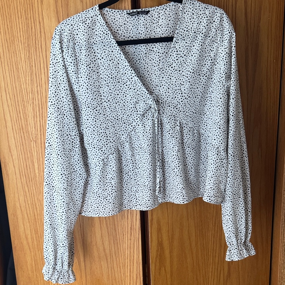SHEIN Black and White Dotted Blouse